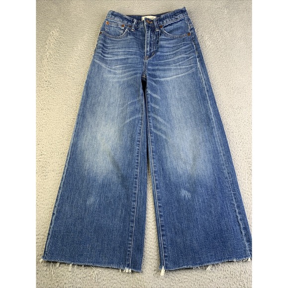 Madewell Jeans Womens Size 24 Wide-Leg Crop DenimHigh Waist Raw Hem Cotton Blend - Picture 1 of 10